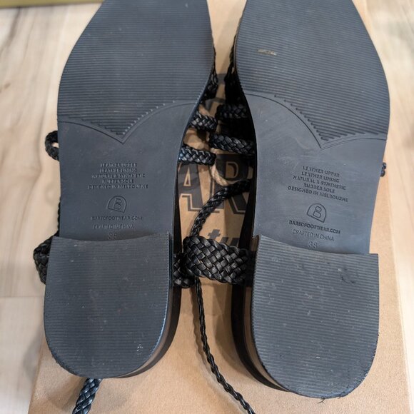 Bared Sparrow Black Leather Woven Sandals Flats 38 - Picture 6 of 7